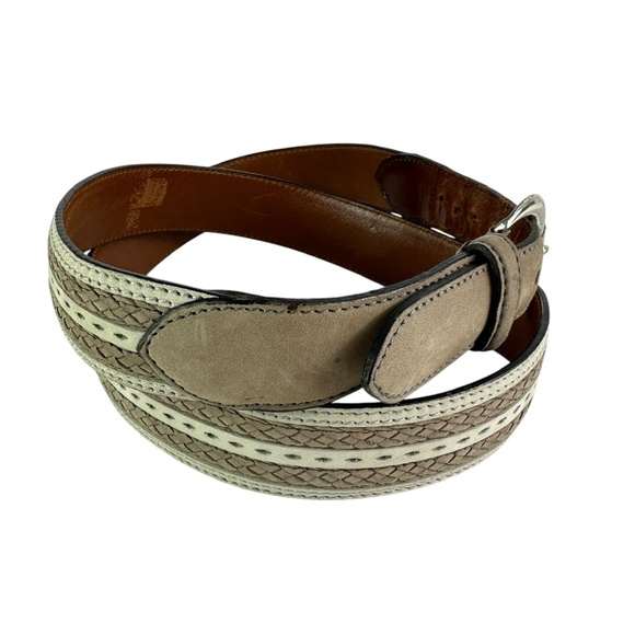 Genuine BARCELINO Taupe Braided Nubuck Leather Belt 44 Large - Picture 4 of 9